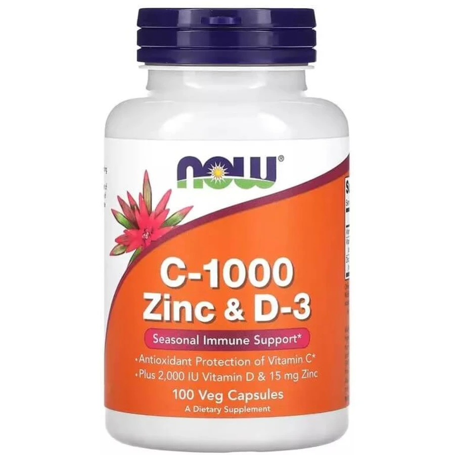 Витамин C-1000, Цинк и витамин D3, Vitamin C-1000 Zinc & D-3, Now Foods, 100 вегетарианских капсул: цены и характеристики