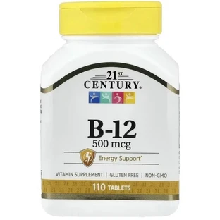 Витамин B12, 500 мкг, Vitamin B-12, 21st Century, 110 таблеток