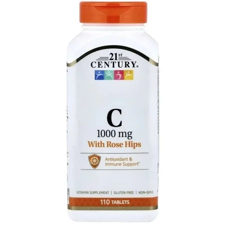 Вітамін C з шипшиною, 1000 мг, Vitamin C with Rose Hips, 21st Century, 110 таблеток: ціни та характеристики