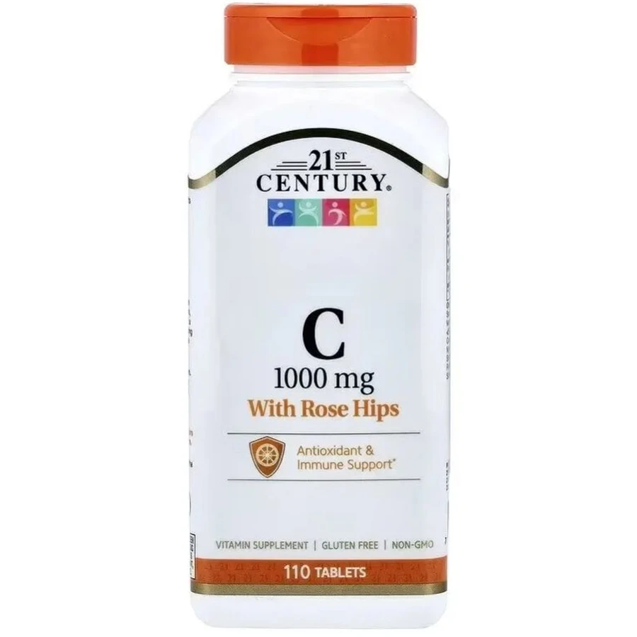Вітамін C з шипшиною, 1000 мг, Vitamin C with Rose Hips, 21st Century, 110 таблеток: ціни та характеристики