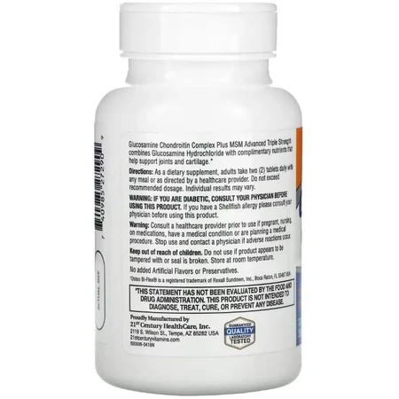 Глюкозамин, хондроитин и МСМ, Glucosamine Chondroitin Complex Plus MSM, Advanced Triple Strength, 21st Century, 80 таблеток: цены и характеристики