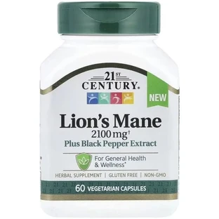 Ежовик гребенчатый, 2100 мг, Lion's Mane, 21st Century, 60 вегетарианских капсул