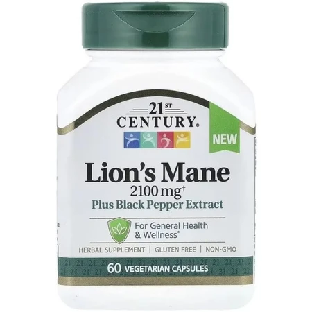 Ежовик гребенчатый, 2100 мг, Lion's Mane, 21st Century, 60 вегетарианских капсул: цены и характеристики