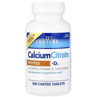 Кальцій цитрат та вітамін D3, Calcium Citrate Petites + D3, 21st Century, 200 таблеток в оболонці