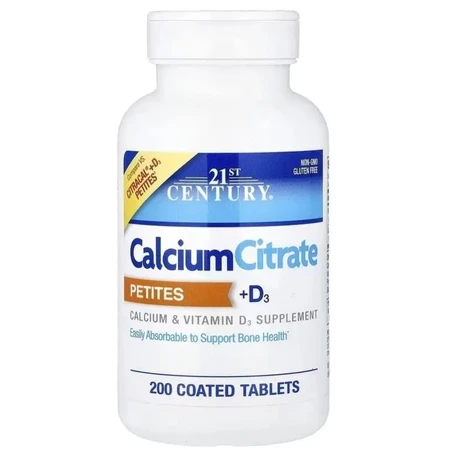 Кальцій цитрат та вітамін D3, Calcium Citrate Petites + D3, 21st Century, 200 таблеток в оболонці: ціни та характеристики