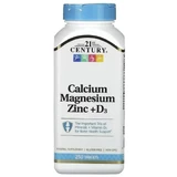 Кальцій, Магній, Цинк та Вітамін D3, Calcium Magnesium Zinc + D3, 21st Century, 250 таблеток