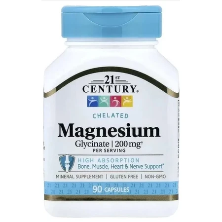 Магній гліцинат, Chelated Magnesium Glycinate, 21st Century, 90 капсул: ціни та характеристики