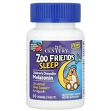 Мелатонін для дітей від 4 років, смак малини, Zoo Friends Sleep, Children's Chewable Melatonin 21st Century, 60 жувальних таблеток