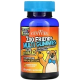Мультивитамины для детей, усиленный витамин C, вкус фруктов, Zoo Friends Multi, Plus Extra C, 21st Century, 60 жевательных конфет