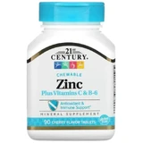 Цинк с витаминами С и В6, вкус вишни, Zinc Plus Vitamins C & B-6, 21st Century, 90 жевательных таблеток