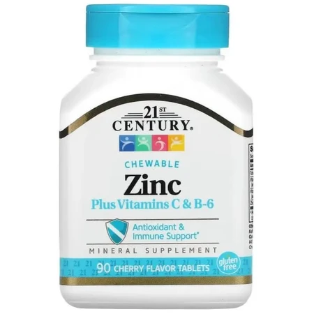 Цинк з вітамінами С і В6, смак вишні, Zinc Plus Vitamins C&B-6, 21st Century, 90 жувальних таблеток: ціни та характеристики