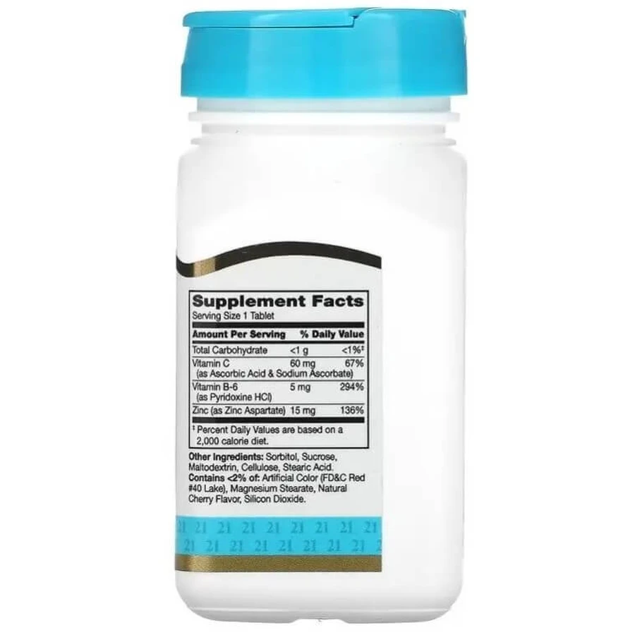 Цинк з вітамінами С і В6, смак вишні, Zinc Plus Vitamins C&B-6, 21st Century, 90 жувальних таблеток: ціни та характеристики
