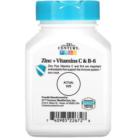 Цинк з вітамінами С і В6, смак вишні, Zinc Plus Vitamins C&B-6, 21st Century, 90 жувальних таблеток: ціни та характеристики