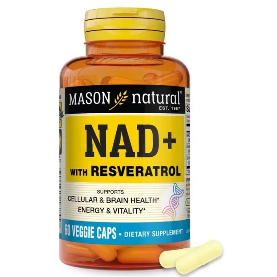 NAD+ с ресвератролом, NAD+ Supplement with Resveratrol, Mason Natural, 60 вегетарианских капсул: цены и характеристики