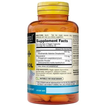 NAD+ с ресвератролом, NAD+ Supplement with Resveratrol, Mason Natural, 60 вегетарианских капсул: цены и характеристики