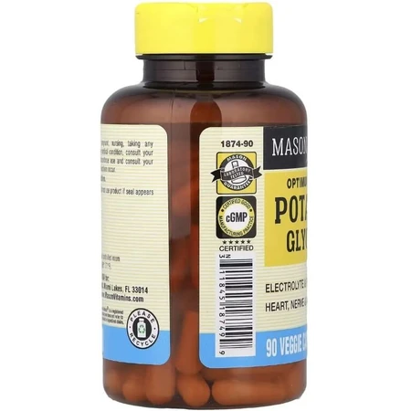 Калий глицинат, Optimum Absorption Potassium Glycinate, Mason Natural, 90 вегетарианских капсул: цены и характеристики
