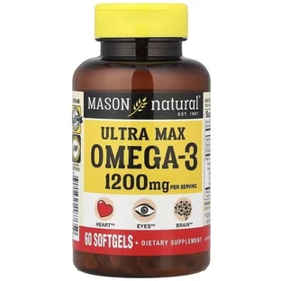 Омега-3, 1200 мг, Ultra Max Omega-3, Mason Natural, 60 гелевых капсул