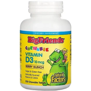 Витамин D3 для детей, 10 мкг (400 МЕ), вкус ягод, Chewable Vitamin D3, Natural Factors, 250 жевательных таблеток