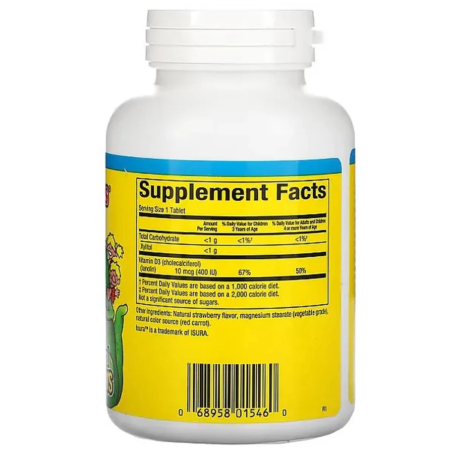 Витамин D3 для детей, 10 мкг (400 МЕ), вкус ягод, Chewable Vitamin D3, Natural Factors, 250 жевательных таблеток: цены и характеристики