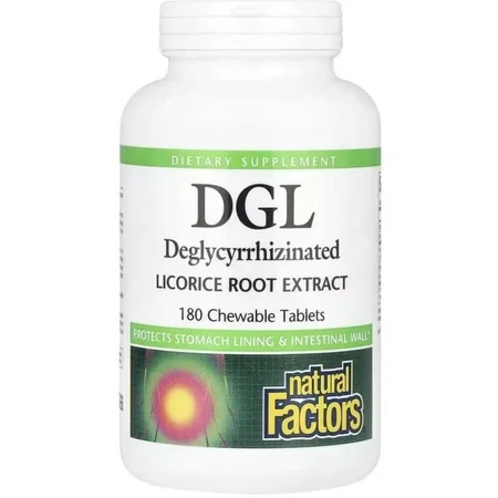 Солодка (Лакрица), деглицирризиновый экстракт корня, DGL, Deglycyrrhizinated Licorice Root Extract, Natural Factors, 180 жевательных таблеток: цены и характеристики