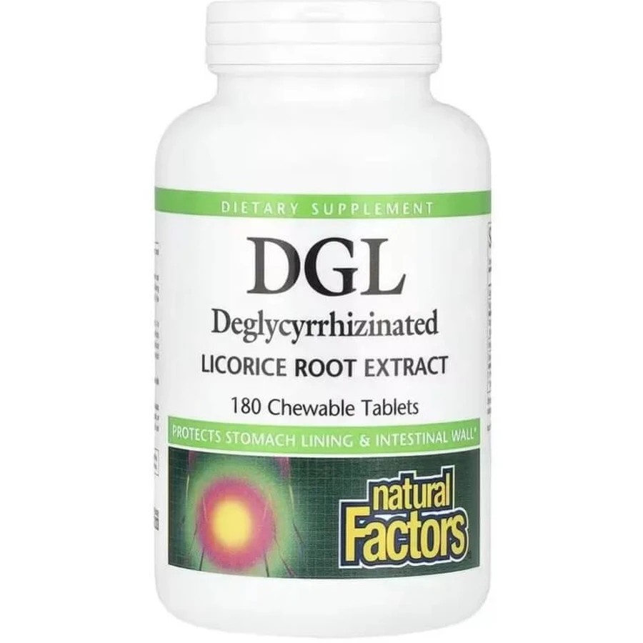 Солодка (Лакрица), деглицирризиновый экстракт корня, DGL, Deglycyrrhizinated Licorice Root Extract, Natural Factors, 180 жевательных таблеток: цены и характеристики