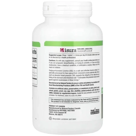Солодка (Лакрица), деглицирризиновый экстракт корня, DGL, Deglycyrrhizinated Licorice Root Extract, Natural Factors, 180 жевательных таблеток: цены и характеристики