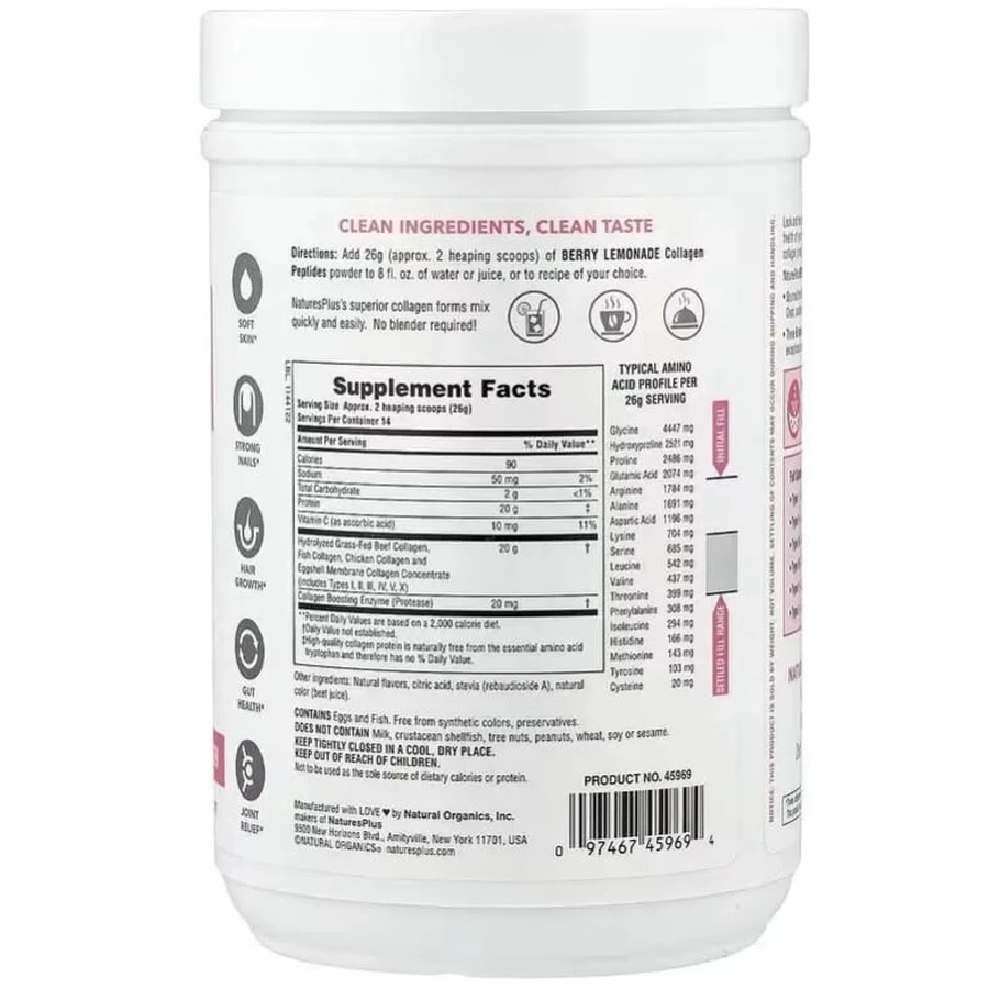 Пептиди колагену, смак ягідного лимонаду, Collagen Peptides, Natures Plus, 364 г: ціни та характеристики