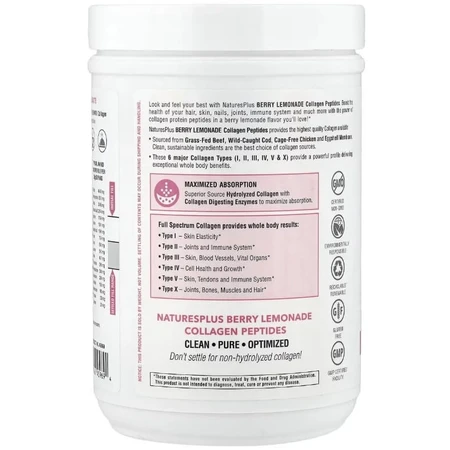 Пептиди колагену, смак ягідного лимонаду, Collagen Peptides, Natures Plus, 364 г: ціни та характеристики