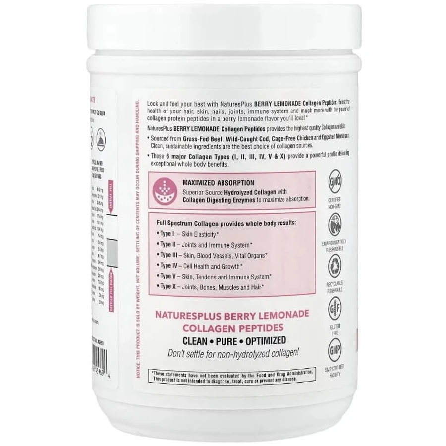 Пептиди колагену, смак ягідного лимонаду, Collagen Peptides, Natures Plus, 364 г: ціни та характеристики