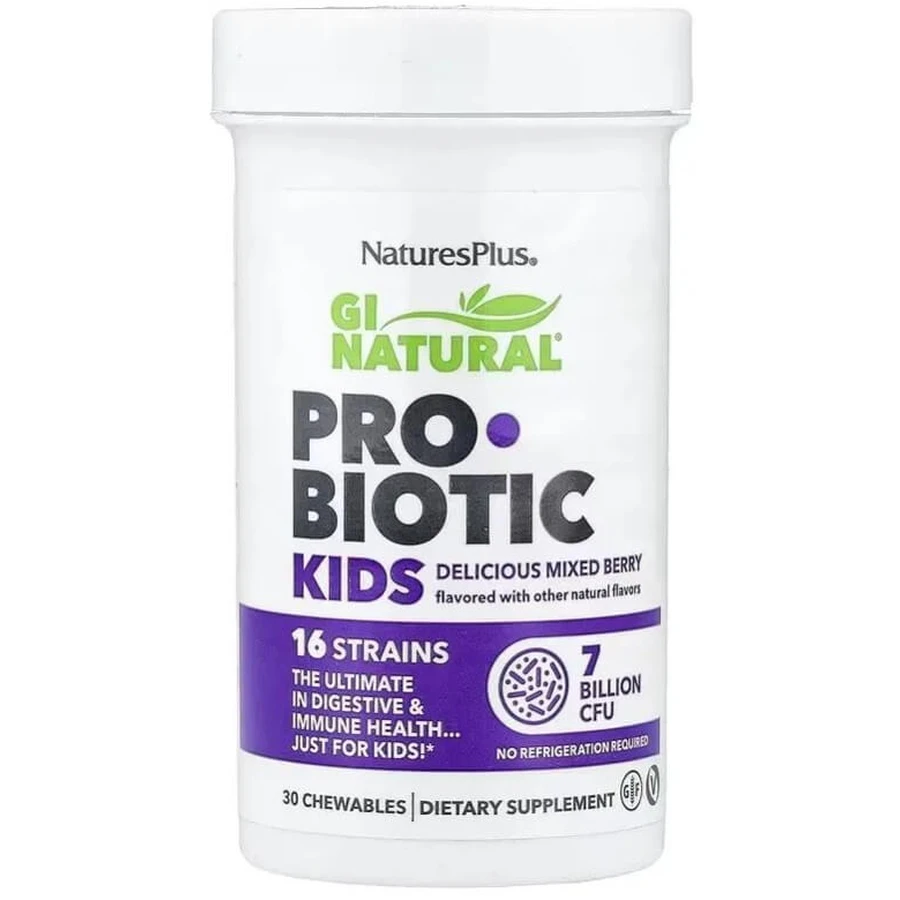 Пробіотик для дітей, 7 млрд КУО, смак ягід, GI Natural, Probiotic Kids, Natures Plus, 30 жувальних таблеток: ціни та характеристики