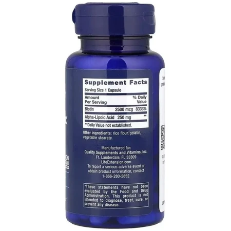 Альфа-липоевая кислота с биотином, 250 мг, Alpha-Lipoic Acid with Biotin, Life Extension, 60 капсул: цены и характеристики