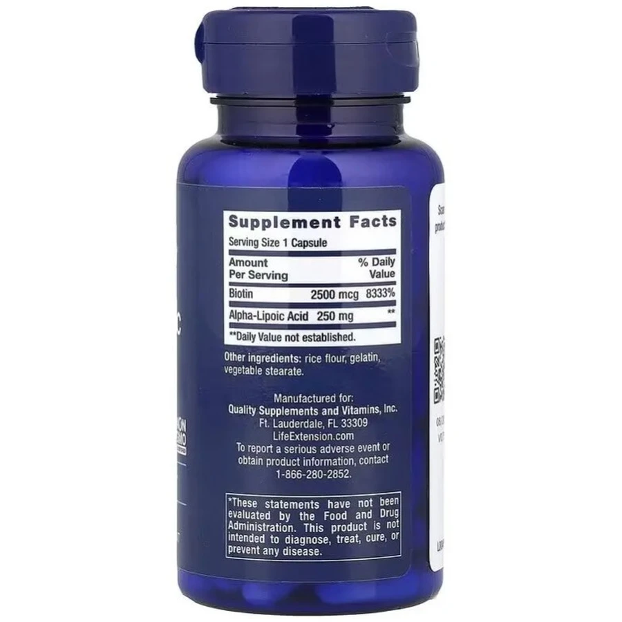 Альфа-липоевая кислота с биотином, 250 мг, Alpha-Lipoic Acid with Biotin, Life Extension, 60 капсул: цены и характеристики