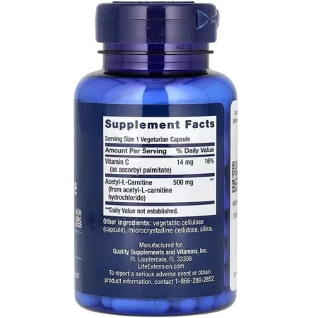Ацетил L-карнітин, 500 мг, Acetyl-L-Carnitine, Life Extension, 100 вегетаріанських капсул: ціни та характеристики