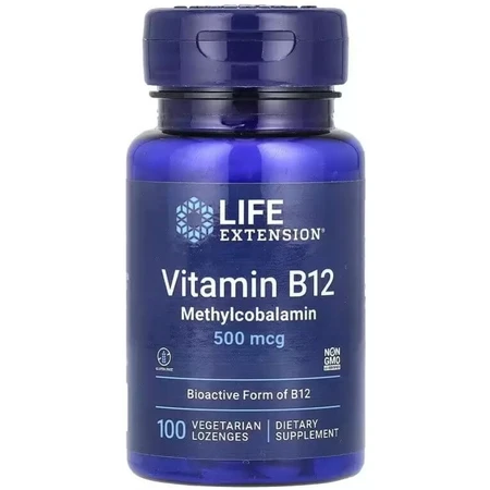 Вітамін B12, Метилкобаламін, 500 мкг, смак полуниці, Vitamin B12, Methylcobalamin, Life Extension, 100 жувальних таблеток: ціни та характеристики