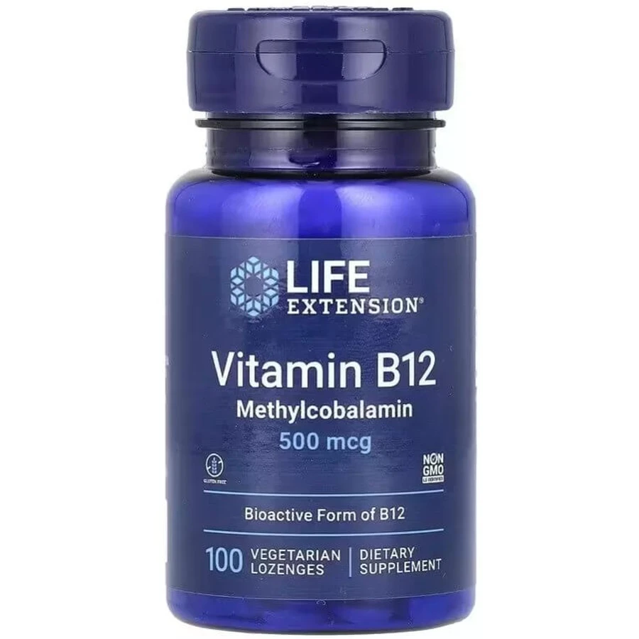 Вітамін B12, Метилкобаламін, 500 мкг, смак полуниці, Vitamin B12, Methylcobalamin, Life Extension, 100 жувальних таблеток: ціни та характеристики