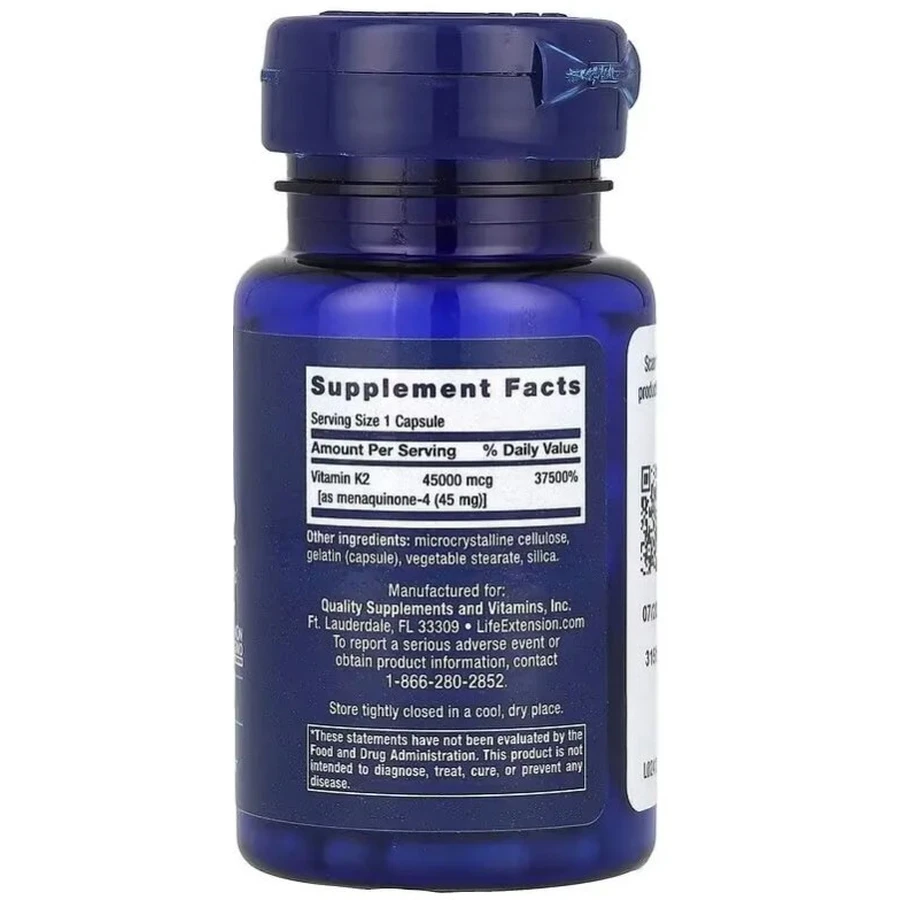 Вітамін К2, 45 мг, Mega Vitamin K2, Life Extension, 30 капсул: ціни та характеристики