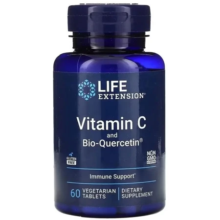 Вітамін С та біо-Кверцетин, Vitamin C and Bio-Quercetin, Life Extension, 60 вегетаріанських таблеток: ціни та характеристики