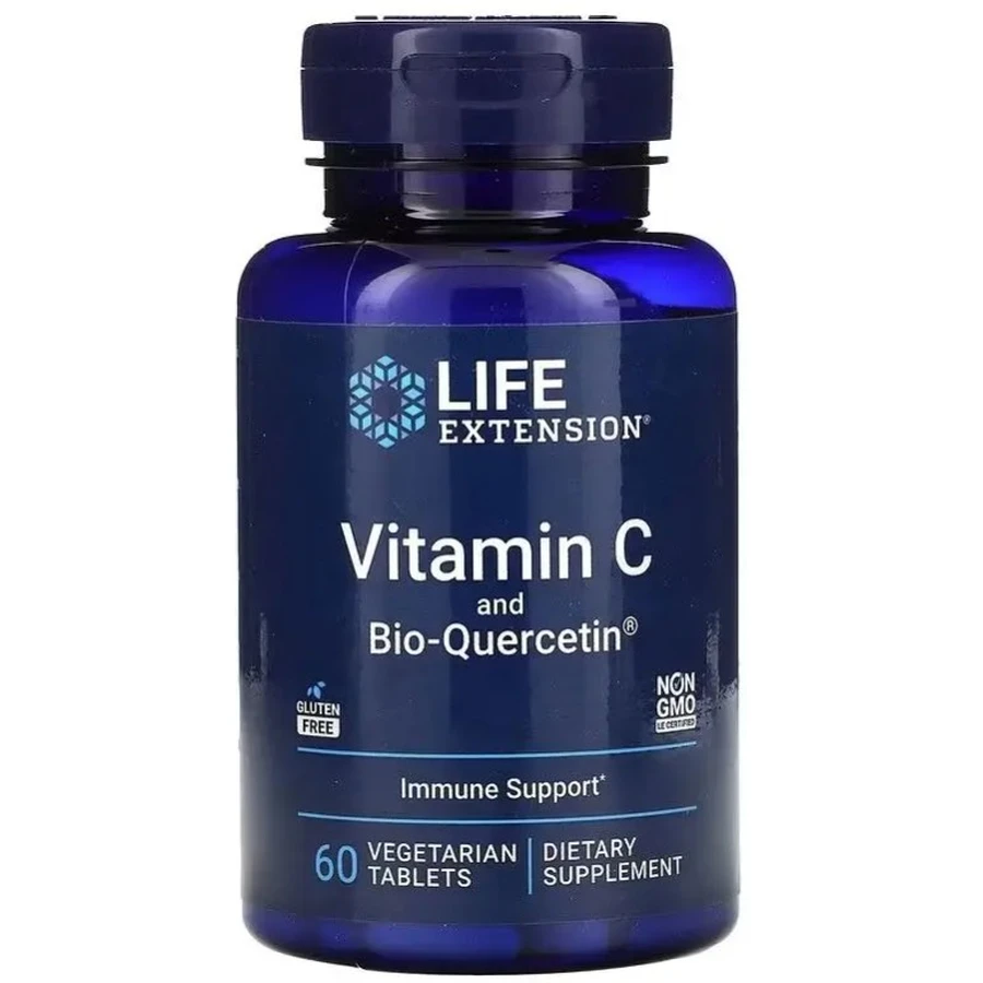 Вітамін С та біо-Кверцетин, Vitamin C and Bio-Quercetin, Life Extension, 60 вегетаріанських таблеток: ціни та характеристики