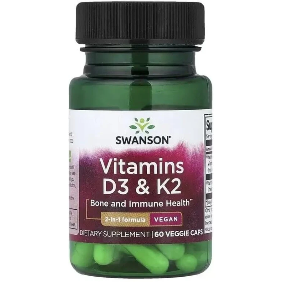 Витамины D3 и K2, Vitamins D3 & K2, Swanson, 60 веганских капсул: цены и характеристики