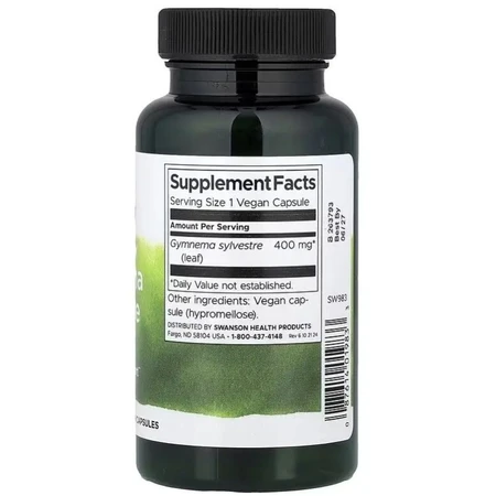 Джимнема Сільвестра, 400 мг, Full Spectrum Gymnema Sylvestre Leaf, Swanson, 100 веганських капсул: ціни та характеристики