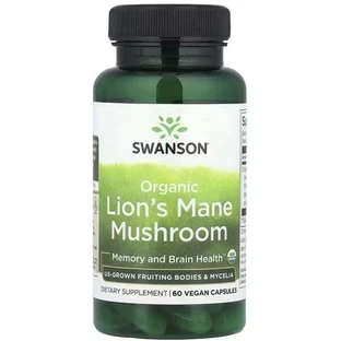 Їжовик гребінчастий, Organic Lion's Mane Mushroom, Swanson, 60 веганських капсул