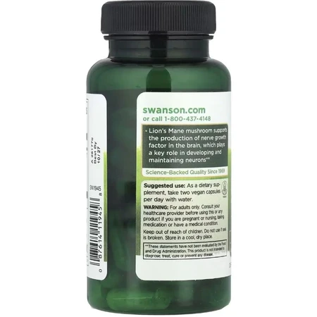 Їжовик гребінчастий, Organic Lion's Mane Mushroom, Swanson, 60 веганських капсул: ціни та характеристики