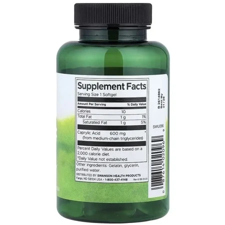 Каприловая кислота, 600 мг, Caprylic Acid, Swanson, 60 гелевых капсул: цены и характеристики
