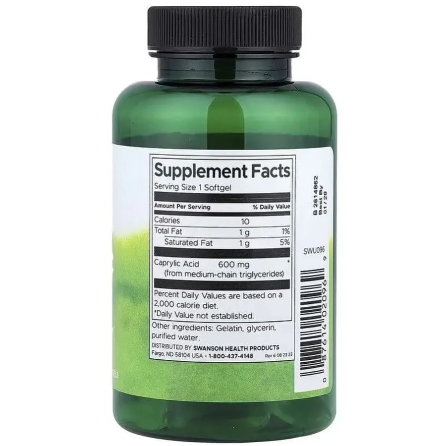 Каприловая кислота, 600 мг, Caprylic Acid, Swanson, 60 гелевых капсул: цены и характеристики