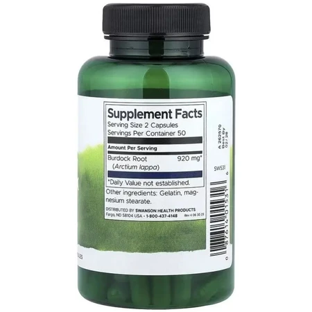 Корень лопуха, 460 мг, Full Spectrum Burdock Root, Swanson, 100 капсул: цены и характеристики