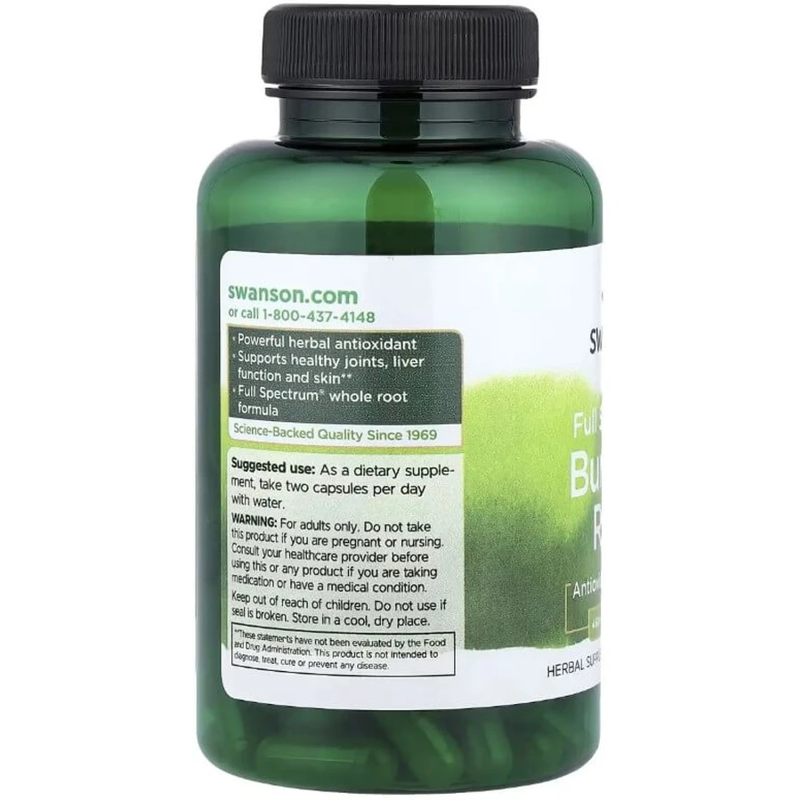 Корень лопуха, 460 мг, Full Spectrum Burdock Root, Swanson, 100 капсул: цены и характеристики