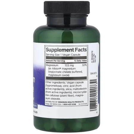 Магній гліцинат, 133 мг, Albion, Magnesium Glycinate, Swanson, 90 веганських капсул: ціни та характеристики