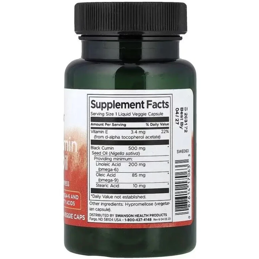 Масло семян черного тмина, Black Cumin Seed Oil, Swanson, 60 вегетарианских капсул: цены и характеристики