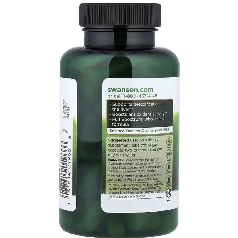 Расторопша, 500 мг, Full Spectrum Milk Thistle, Swanson, 100 веганских капсул: цены и характеристики