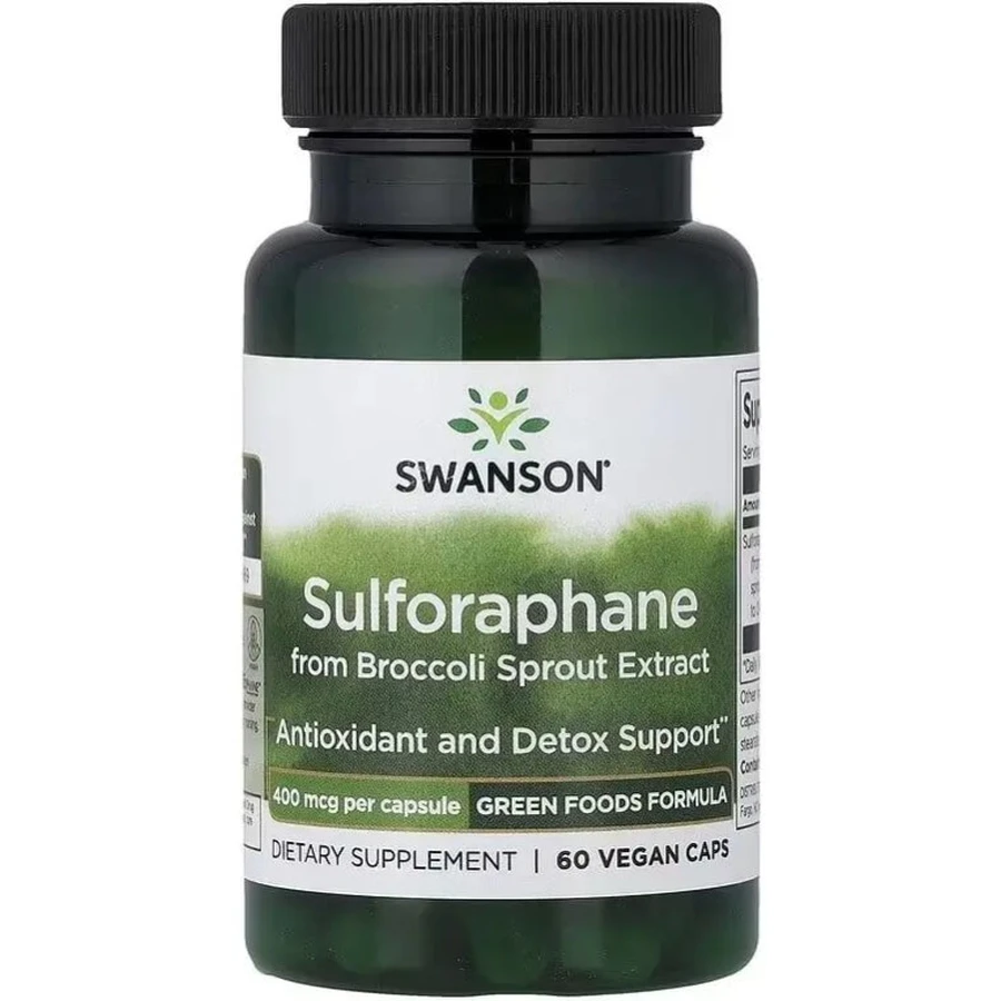 Сульфорафан из экстракта брокколи, 400 мкг, Sulforaphane from Broccoli Sprout Extract, Swanson, 60 веганских капсул: цены и характеристики